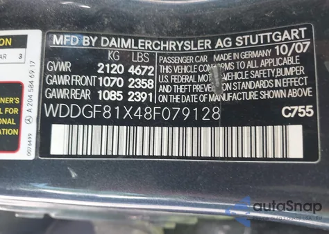 2008 Mercedes-Benz C 300 Luxury 4Matic/Sport 4Matic из США, поврежденный, VIN WDDGF81X48F079128